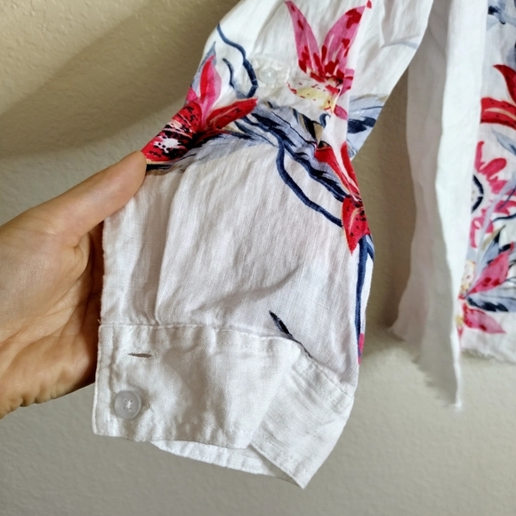 Chico's Linen Floral Fringe Shirt Sz M - Picture 5 of 10